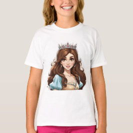 T-shirt Dessin Princesse Long Cheveux Tiara Crown Ball Gow