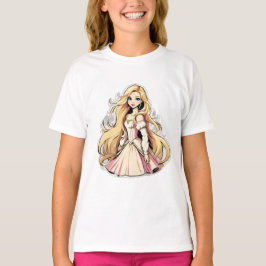T-shirt Dessin Princesse Long Cheveux Tiara Crown Ball Gow