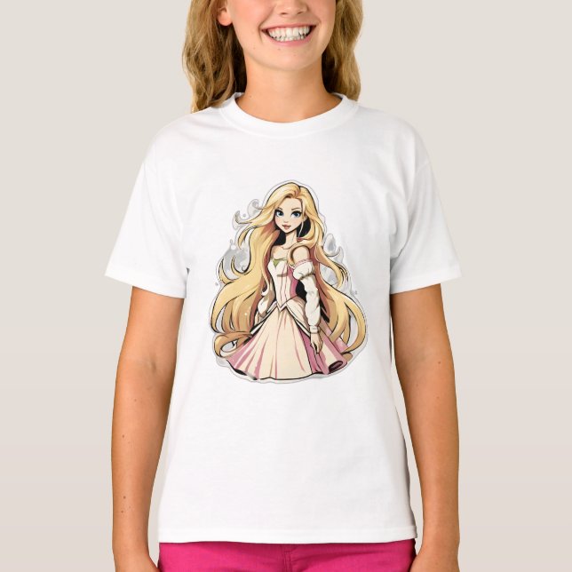 T-shirt Dessin Princesse Long Cheveux Tiara Crown Ball Gow (Devant)