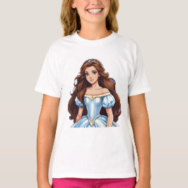 T-shirt Dessin Princesse Long Cheveux Tiara Crown Ball Gow