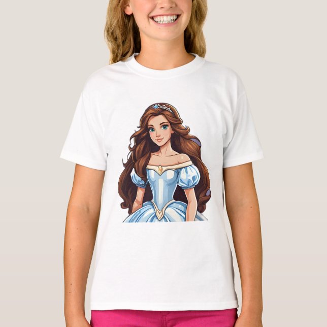 T-shirt Dessin Princesse Long Cheveux Tiara Crown Ball Gow (Devant)