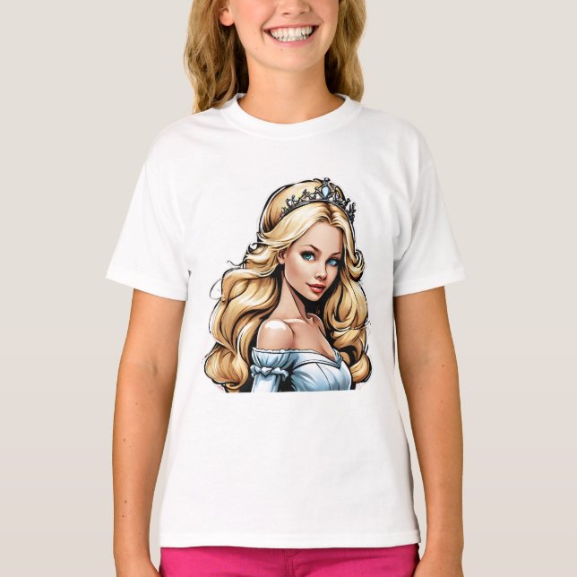 T-shirt Dessin Princesse Long Cheveux Tiara Crown Ball Gow (Devant)