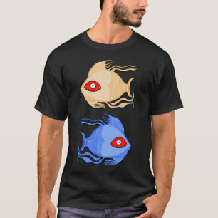 T-shirt Dessin surréaliste de poissons jumeaux aux grands
