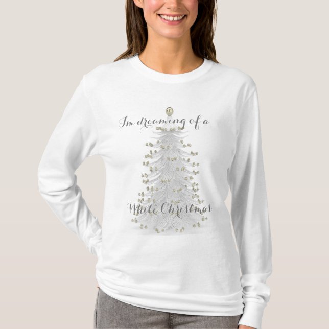 T-shirt Dessus de Knit de douille d'arbre de Noël blanc (Devant)