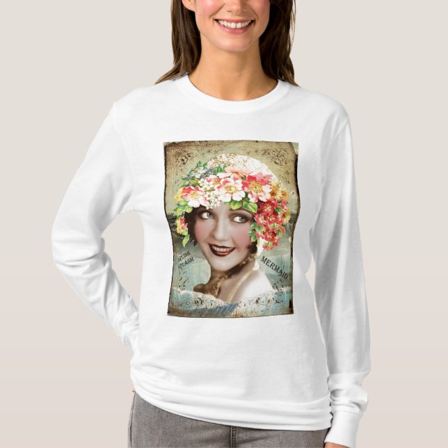 T-shirt Dessus du coton de la longue de douille femme de (Devant)