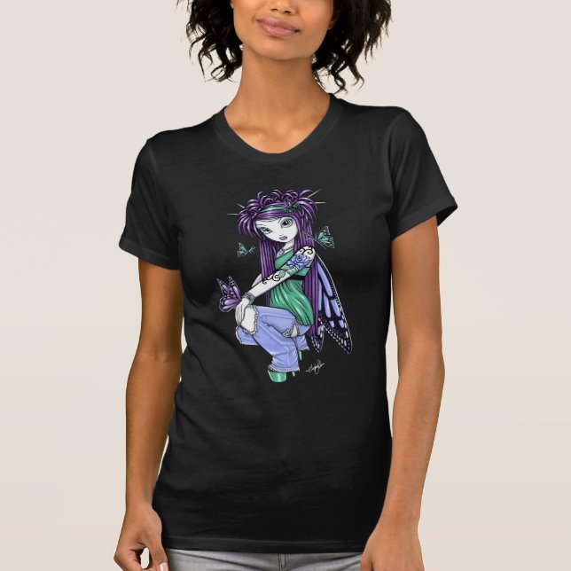 T-shirt Dessus féerique rose d'art de papillon de "ciel" (Devant)