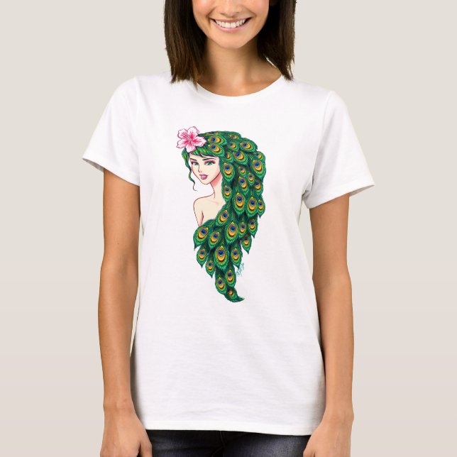 T-shirt Dessus moderne de culture de paon d'art exquis de (Devant)
