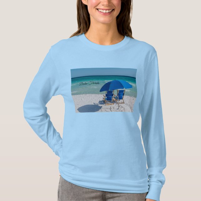 T-shirt Destin Florida Chaises Et Parapluie Long Manche (Devant)