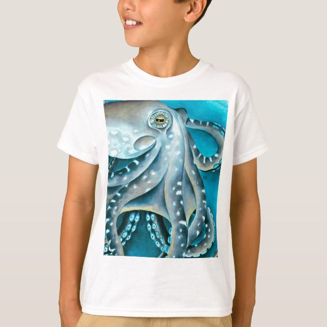 T-shirt Détails de l'aquarelle bleu octopus (Devant)