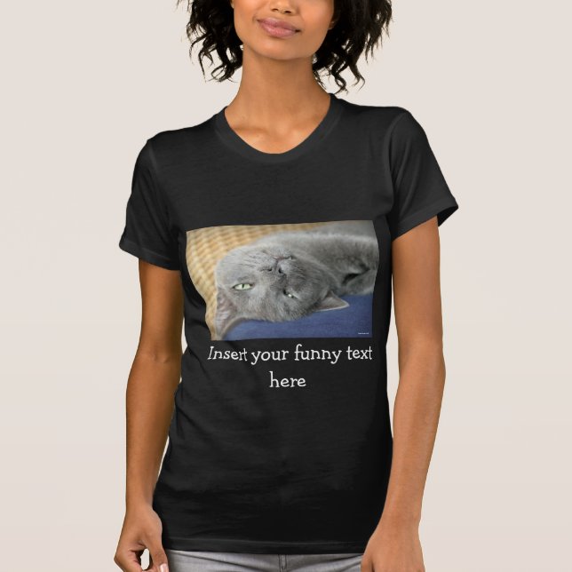 T-shirt Détendez ! Chat de ronronnement gris - noircissez (Devant)