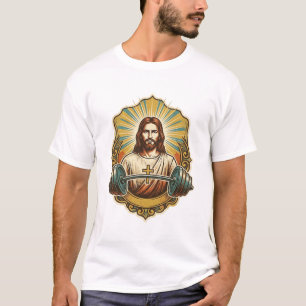T-shirt Déterminé Jésus Haltère en Fer Lourd Powerlifting 