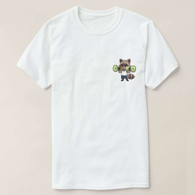 T-shirt Determined Cartoon Raccoon Character Lifting Green (Design devant)