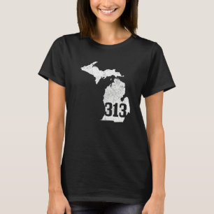T-shirt Detroit 313 Indicatif régional Michigan Map State 