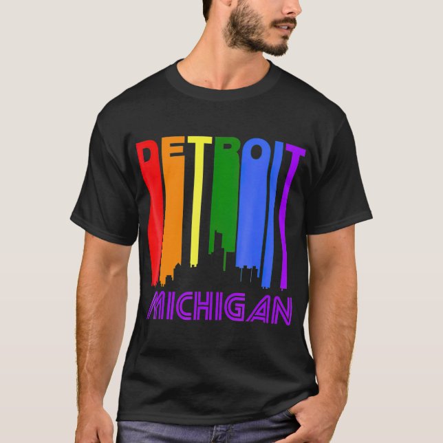 T-shirt Detroit Michigan LGBTQ Gay pride Rainbow Skyline T (Devant)