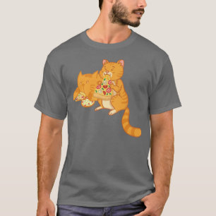 T-shirt Deux Anime Kawaii Cats S Enjoying Delicious Pizza