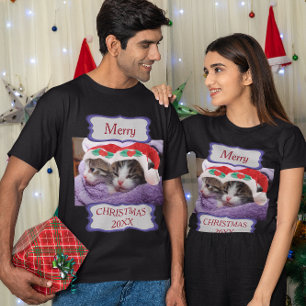 T-shirt Deux chatons Chapeaux de Santa Joyeux Noël 20XX Un
