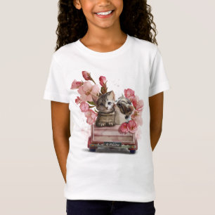 T-Shirt Deux chats dans un camion et des fleurs