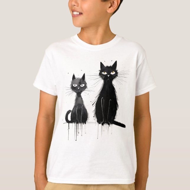 T-shirt Deux chats noirs (Devant)