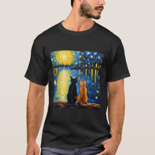 T-shirt Deux chats Starry Night Lover Cat Art Peinture Kit