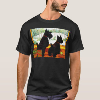 T-shirt Deux Chiens écossais en attente du Père Noël