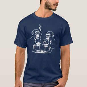 T-shirt deux chimpanzés fument et boivent de la bière 