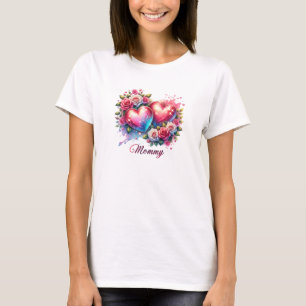 T-shirt Deux coeurs de parties scintillant rouge rougissen