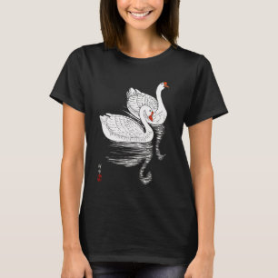 T-shirt Deux cygnes blancs sur une piscine - Japonais Vint