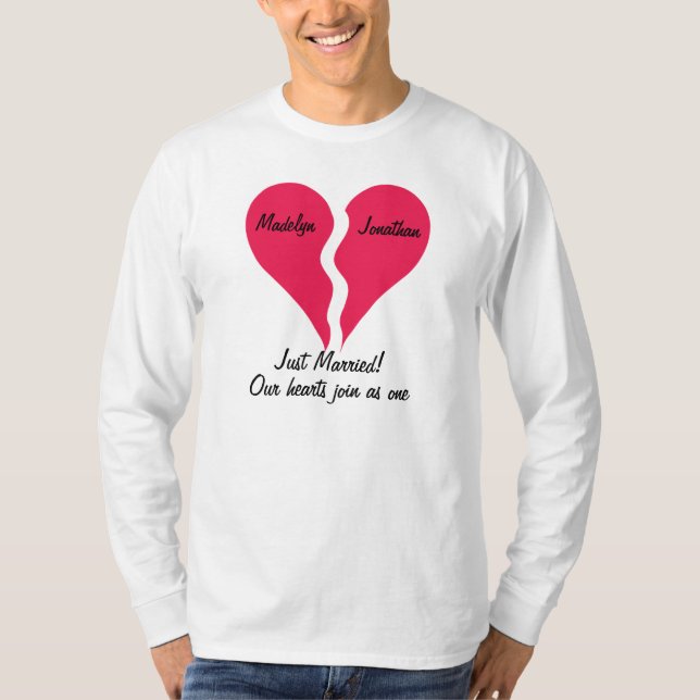 T-shirt Deux demi-coeurs se joindre comme un juste marié (Devant)