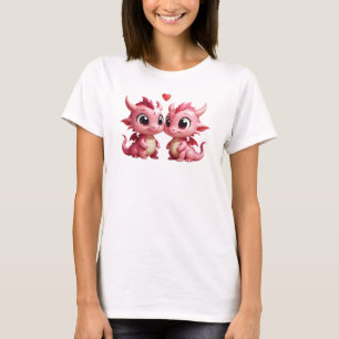 T-SHIRT DEUX DRAGONS DE ROSE MÂLE ET FÉMININE EN AMOUR
