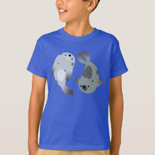 T-shirt Deux Jolies Harpe de Cartoon Jouer Phoque Enfants 