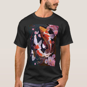 T-shirt Deux Koi Poisson nageant ensemble fleurs pétales J