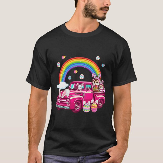 T-shirt Deux Mignons Hérisson De Lapin Sur Camion Chasse P (Devant)