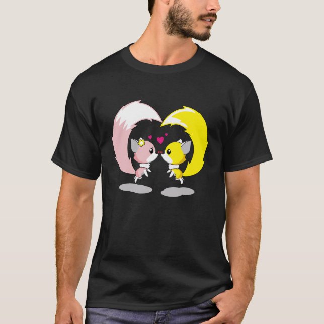 T-shirt Deux Mignons Renards Ennubés Ensemble Célébrant Va (Devant)