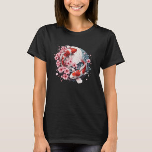 T-shirt Deux poissons japonais Koi aux fleurs de cerisiers