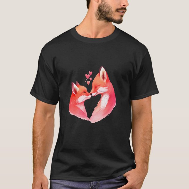 T-shirt Deux Renards Amoureux Coeur Saint Valentin Renard (Devant)