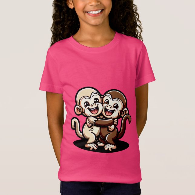T-Shirt Deux singes capucins mignons s'embrassèrent affect (Devant)
