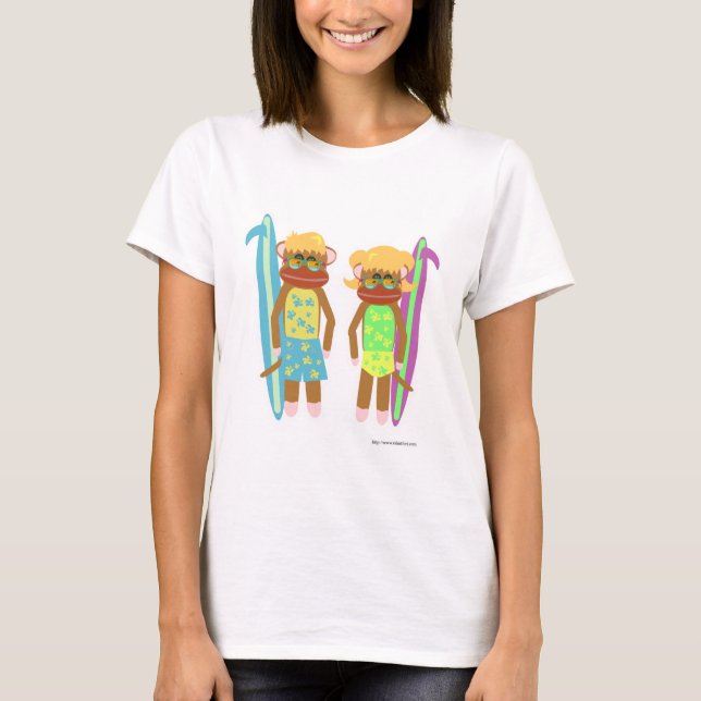 T-shirt Deux singes surfeurs mignonette illustration de de (Devant)
