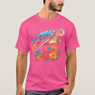 T-shirt Deux tortues de mer Fleurs hawaiiennes Hawaii Plon