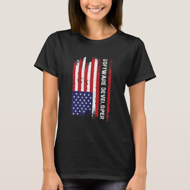 T-shirt Dév logiciel expert du programmeur de drapeaux US (Devant)