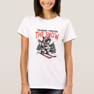 T-shirt Dévastation dans la neige Raton laveur Skiant Vint