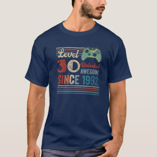 T-shirt Déverrouillé Niveau 30 Anniversaire 30 ans Vidéo J