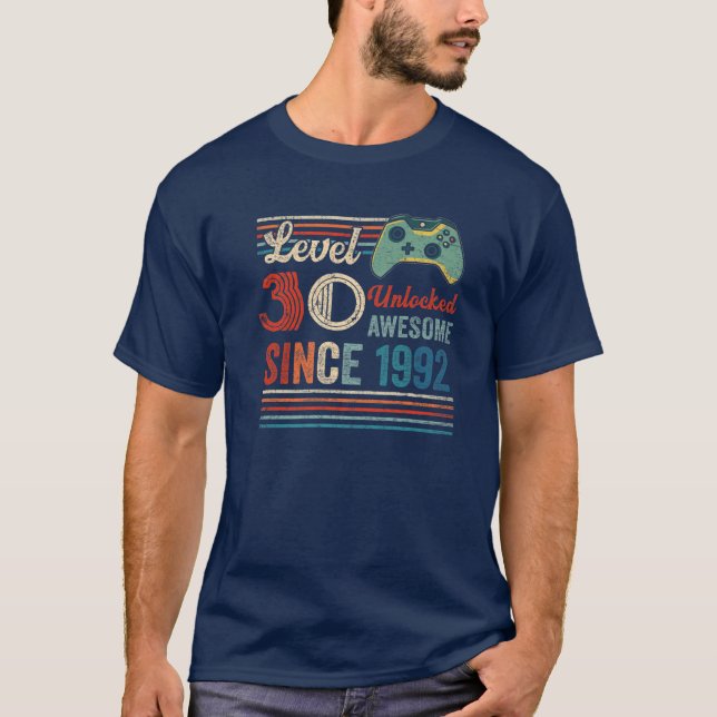 T-shirt Déverrouillé Niveau 30 Anniversaire 30 ans Vidéo J (Devant)