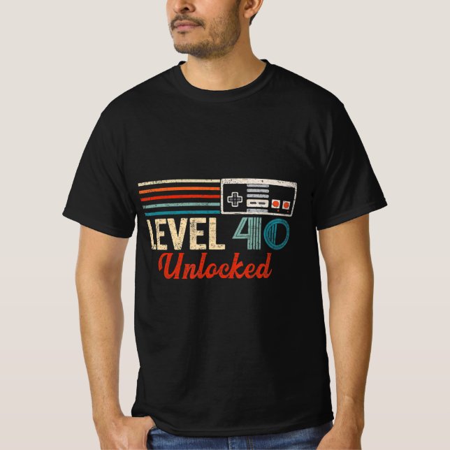 T-shirt Déverrouillé Niveau 40 Anniversaire de jeu vidéo g (Devant)