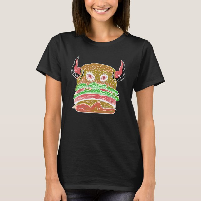 T-shirt Devil Burger Crazy Eyes Hamburger Cheesburger Deli (Devant)