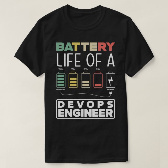 T-shirt DevOps Ingénieur Batterie Vie Cloud Informatique (Design devant)