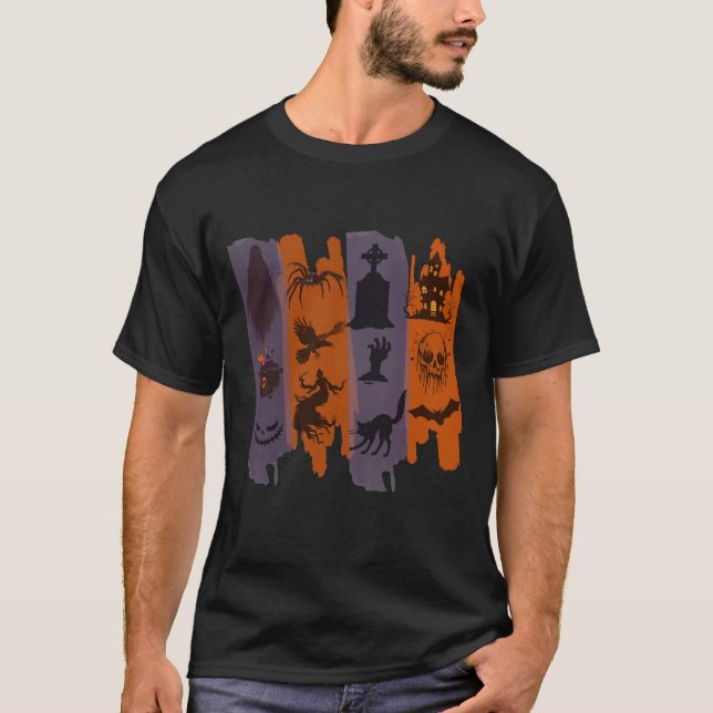 T-shirt d'Halloween - Collage d'icônes d'horreur (Devant)