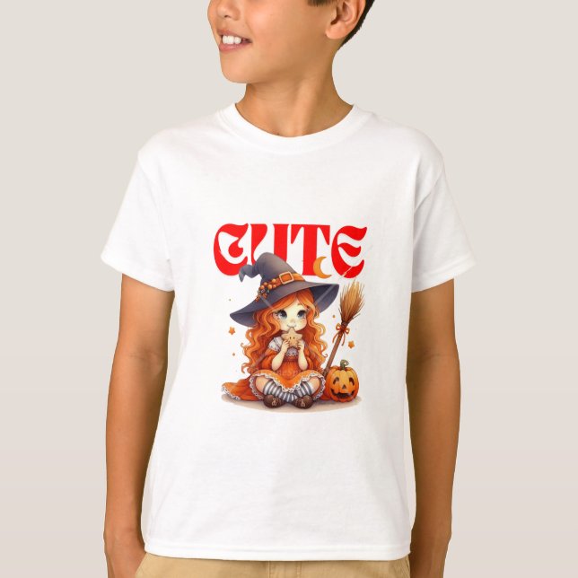 T-shirt d'Halloween sorcière mignonne pour enfants (Devant)