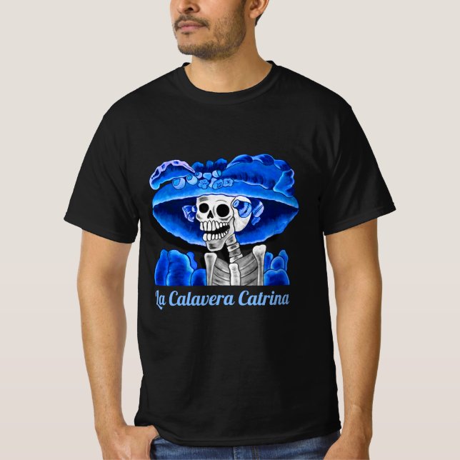 T-shirt Dia De Los Muertos Calavera Catrina en bleu (Devant)