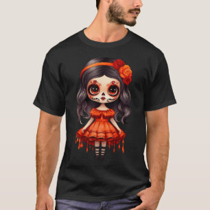 T-shirt Dia De Los Muertos La Catrina Cute Skeleton Mexica