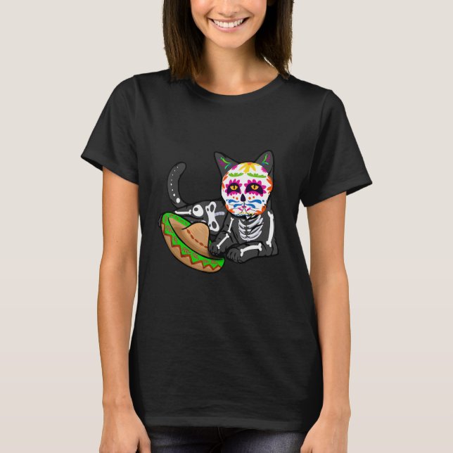 T-shirt Dia De Los Muertos pour Hommes Cute Fleur Chat Suc (Devant)